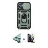 MARSİLYAN™- iPhone 12 Mini Kılıf Ahenk Klasik - Şeffaf Temperli Cam Ekran Koruyucu + Raze Metal Kamera Lens - YL