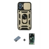 MARSİLYAN™- iPhone 12 Mini Kılıf Ahenk Klasik - Siyah 360 Mat Full Body Arka Koruyucu + Shine Kamera Lens Koruma Cam - GD