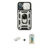 MARSİLYAN™- iPhone 12 Mini Kılıf Ahenk Klasik - Siyah Polymer Nano Ekran Koruyucu + Pembe Renkli Kamera Lens Koruma Cam