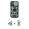 MARSİLYAN™- iPhone 12 Mini Kılıf Ahenk Klasik - Siyah Polymer Nano Ekran Koruyucu + Raze Metal Kamera Lens - MI