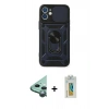 MARSİLYAN™- iPhone 12 Mini Kılıf Ahenk Klasik - Siyah Polymer Nano Ekran Koruyucu + Raze Metal Kamera Lens - YL