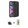 MARSİLYAN™- iPhone 12 Mini Kılıf Doruk Klasik Özel Seri - Siyah Polymer Nano Ekran Koruyucu + Kamera Lens Koruma Cam - SF