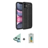 MARSİLYAN™- iPhone 12 Mini Kılıf Doruk Klasik Özel Seri - Siyah Polymer Nano Ekran Koruyucu + Raze Metal Kamera Lens - MI