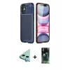 MARSİLYAN™- iPhone 12 Mini Kılıf Eksen Form Prime - Şeffaf 360 Full Body Arka Koruyucu + Mavi Raze Metal Kamera Lens