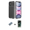 MARSİLYAN™- iPhone 12 Mini Kılıf Eksen Form Prime - Siyah 360 Mat Full Body Arka Koruyucu + Shine Kamera Lens Koruma Cam - SABE