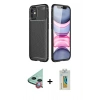 MARSİLYAN™- iPhone 12 Mini Kılıf Eksen Form Prime - Siyah Polymer Nano Ekran Koruyucu + Raze Metal Kamera Lens - KI