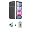 MARSİLYAN™- iPhone 12 Mini Kılıf Eksen Form Prime - Siyah Polymer Nano Ekran Koruyucu + Raze Metal Kamera Lens - MI