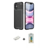 MARSİLYAN™- iPhone 12 Mini Kılıf Eksen Form Prime - Siyah Polymer Nano Ekran Koruyucu + Renkli Kamera Lens Koruma Cam - SI
