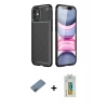 MARSİLYAN™- iPhone 12 Mini Kılıf Eksen Form Prime - Siyah Polymer Nano Ekran Koruyucu + Shine Kamera Lens Koruma Cam - PE