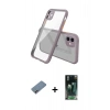 MARSİLYAN™- iPhone 12 Mini Kılıf Nova Asil Özel Seri - Şeffaf 360 Full Body Arka Koruyucu + Pembe Shine Kamera Lens Koruma Cam