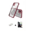 MARSİLYAN™- iPhone 12 Mini Kılıf Nova Asil Özel Seri - Şeffaf Temperli Cam Ekran Koruyucu + Pembe Renkli Kamera Lens Koruma Cam