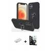 MARSİLYAN™- iPhone 12 Mini Kılıf Odak Form Prime - Şeffaf Temperli Cam Ekran Koruyucu + Renkli Kamera Lens Koruma Cam - PE