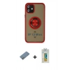 MARSİLYAN™- iPhone 12 Mini Kılıf Yörünge Çizgi - Siyah Polymer Nano Ekran Koruyucu + Shine Kamera Lens Koruma Cam - GS