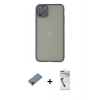 MARSİLYAN™- iPhone 12 Pro Kılıf Ahenk Çizgi Serisi - Şeffaf Uv Polymer Nano Ekran Koruyucu + Kırmızı Metal Kamera Lens Koruma Cam