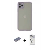 MARSİLYAN™- iPhone 12 Pro Kılıf Ahenk Çizgi Serisi - Şeffaf Uv Polymer Nano Ekran Koruyucu + Mavi Renkli Kamera Lens Koruma Cam