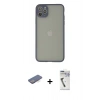 MARSİLYAN™- iPhone 12 Pro Kılıf Ahenk Çizgi Serisi - Şeffaf Uv Polymer Nano Ekran Koruyucu + Mavi Renkli Kamera Lens Koruma Cam