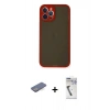 MARSİLYAN™- iPhone 12 Pro Kılıf Ahenk Çizgi Serisi - Şeffaf Uv Polymer Nano Ekran Koruyucu + Mavi Renkli Kamera Lens Koruma Cam