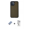 MARSİLYAN™- iPhone 12 Pro Kılıf Ahenk Çizgi Serisi - Şeffaf Uv Polymer Nano Ekran Koruyucu + Metal Kamera Lens Koruma Cam - KUYL