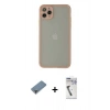 MARSİLYAN™- iPhone 12 Pro Kılıf Ahenk Çizgi Serisi - Şeffaf Uv Polymer Nano Ekran Koruyucu + Metal Kamera Lens Koruma Cam - MR