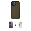 MARSİLYAN™- iPhone 12 Pro Kılıf Ahenk Çizgi Serisi - Şeffaf Uv Polymer Nano Ekran Koruyucu + Neon Fosforlu Kamera Lens - TU