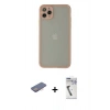MARSİLYAN™- iPhone 12 Pro Kılıf Ahenk Çizgi Serisi - Şeffaf Uv Polymer Nano Ekran Koruyucu + Renkli Kamera Lens Koruma Cam - PE