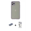 MARSİLYAN™- iPhone 12 Pro Kılıf Ahenk Çizgi Serisi - Şeffaf Uv Polymer Nano Ekran Koruyucu + Yeşil Renkli Kamera Lens Koruma Cam