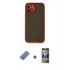 MARSİLYAN™- iPhone 12 Pro Kılıf Ahenk Çizgi Serisi - Siyah 34D Hayalet Izgaralı Cam + Metal Kamera Lens Koruma Cam - AKYL