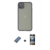 MARSİLYAN™- iPhone 12 Pro Kılıf Ahenk Çizgi Serisi - Siyah 34D Hayalet Izgaralı Cam + Metal Kamera Lens Koruma Cam - AKYL