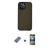 MARSİLYAN™- iPhone 12 Pro Kılıf Ahenk Çizgi Serisi - Siyah 34D Hayalet Izgaralı Cam + Metal Kamera Lens Koruma Cam - AKYL