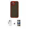 MARSİLYAN™- iPhone 12 Pro Kılıf Ahenk Çizgi Serisi - Siyah 34D Hayalet Izgaralı Cam + Shine Kamera Lens - GS