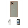 MARSİLYAN™- iPhone 12 Pro Kılıf Ahenk Çizgi Serisi - Siyah 34D Hayalet Izgaralı Cam + Shine Kamera Lens - GS
