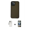 MARSİLYAN™- iPhone 12 Pro Kılıf Ahenk Çizgi Serisi - Siyah 34D Hayalet Izgaralı Cam + Shine Kamera Lens - GS