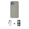 MARSİLYAN™- iPhone 12 Pro Kılıf Ahenk Çizgi Serisi - Siyah 34D Hayalet Izgaralı Cam + Shine Kamera Lens - GS