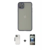 MARSİLYAN™- iPhone 12 Pro Kılıf Ahenk Çizgi Serisi - Siyah 34D Hayalet Izgaralı Cam + Shine Kamera Lens - GS