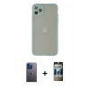 MARSİLYAN™- iPhone 12 Pro Kılıf Ahenk Çizgi Serisi - Siyah 34D Hayalet Izgaralı Cam + Neon Fosforlu Kamera Lens - MI