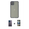 MARSİLYAN™- iPhone 12 Pro Kılıf Ahenk Çizgi Serisi - Siyah 34D Hayalet Izgaralı Cam + Neon Fosforlu Kamera Lens - MI