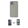 MARSİLYAN™- iPhone 12 Pro Kılıf Ahenk Çizgi Serisi - Siyah 34D Hayalet Izgaralı Cam + Neon Fosforlu Kamera Lens - MI