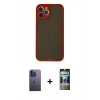 MARSİLYAN™- iPhone 12 Pro Kılıf Ahenk Çizgi Serisi - Siyah 34D Hayalet Izgaralı Cam + Neon Fosforlu Kamera Lens - MI