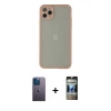 MARSİLYAN™- iPhone 12 Pro Kılıf Ahenk Çizgi Serisi - Siyah 34D Hayalet Izgaralı Cam + Neon Fosforlu Kamera Lens - MI