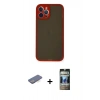 MARSİLYAN™- iPhone 12 Pro Kılıf Ahenk Çizgi Serisi - Siyah 34D Hayalet Izgaralı Cam + Renkli Kamera Lens Koruma Cam - MI