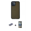 MARSİLYAN™- iPhone 12 Pro Kılıf Ahenk Çizgi Serisi - Siyah 34D Hayalet Izgaralı Cam + Renkli Kamera Lens Koruma Cam - MI