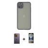 MARSİLYAN™- iPhone 12 Pro Kılıf Ahenk Çizgi Serisi - Siyah 34D Hayalet Izgaralı Cam + Neon Fosforlu Kamera Lens - SI