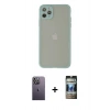 MARSİLYAN™- iPhone 12 Pro Kılıf Ahenk Çizgi Serisi - Siyah 34D Hayalet Izgaralı Cam + Neon Fosforlu Kamera Lens - BZ