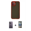 MARSİLYAN™- iPhone 12 Pro Kılıf Ahenk Çizgi Serisi - Siyah 34D Hayalet Izgaralı Cam + Neon Fosforlu Kamera Lens - BZ