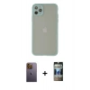 MARSİLYAN™- iPhone 12 Pro Kılıf Ahenk Çizgi Serisi - Siyah 34D Hayalet Izgaralı Cam + Neon Fosforlu Kamera Lens - SI