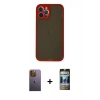 MARSİLYAN™- iPhone 12 Pro Kılıf Ahenk Çizgi Serisi - Siyah 34D Hayalet Izgaralı Cam + Neon Fosforlu Kamera Lens - SI
