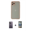 MARSİLYAN™- iPhone 12 Pro Kılıf Ahenk Çizgi Serisi - Siyah 34D Hayalet Izgaralı Cam + Neon Fosforlu Kamera Lens - BZ