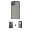MARSİLYAN™- iPhone 12 Pro Kılıf Ahenk Çizgi Serisi - Siyah 34D Hayalet Izgaralı Cam + Neon Fosforlu Kamera Lens - BZ