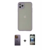 MARSİLYAN™- iPhone 12 Pro Kılıf Ahenk Çizgi Serisi - Siyah 34D Hayalet Izgaralı Cam + Neon Fosforlu Kamera Lens - SI