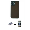 MARSİLYAN™- iPhone 12 Pro Kılıf Ahenk Çizgi Serisi - Siyah 34D Hayalet Izgaralı Cam + Renkli Kamera Lens Koruma Cam - PE